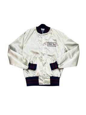 Vintage mens 90s Holloway Silver Satin Nylon Jacket Made in USA